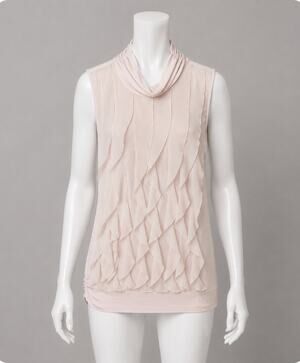 Kenar Blush Light Pink Sleeveless Victorian Ruffle Front Mock Neck Blouse Small